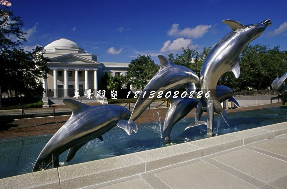 不锈钢海豚雕塑，不锈钢动物雕塑