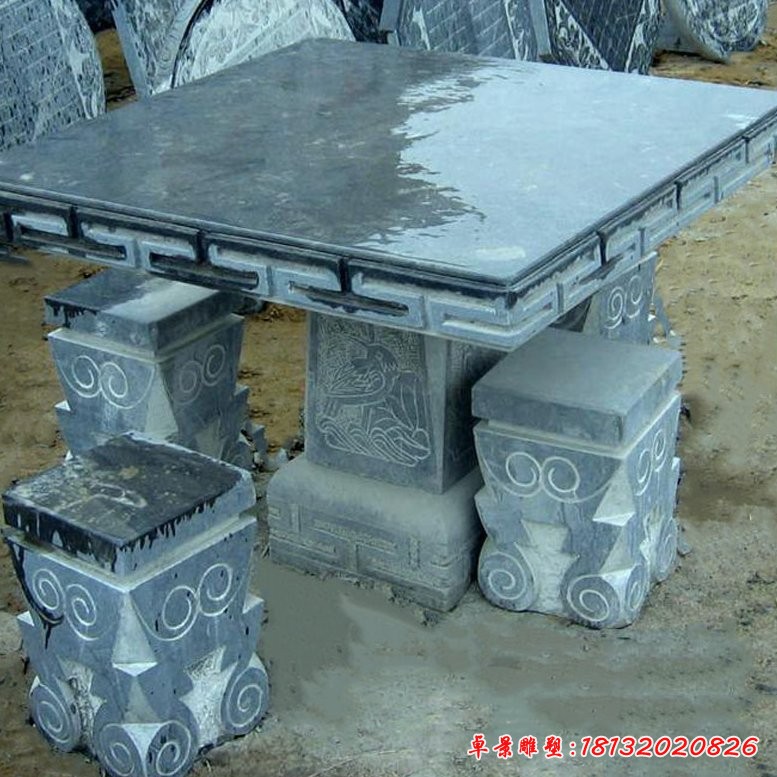 大理石方形桌凳雕塑