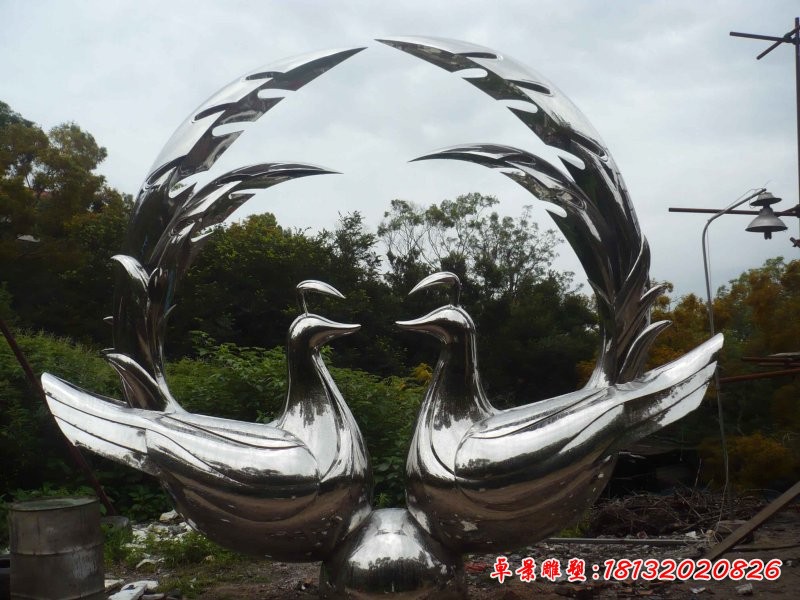 公园不锈钢抽象孔雀雕塑