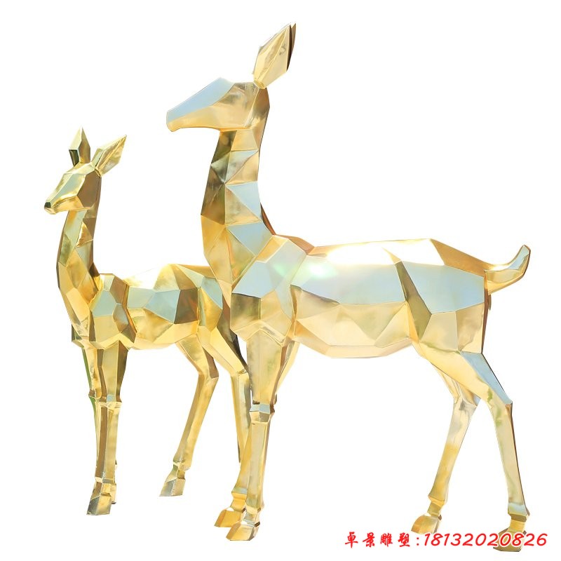 彩色不锈钢镜面几何鹿雕塑