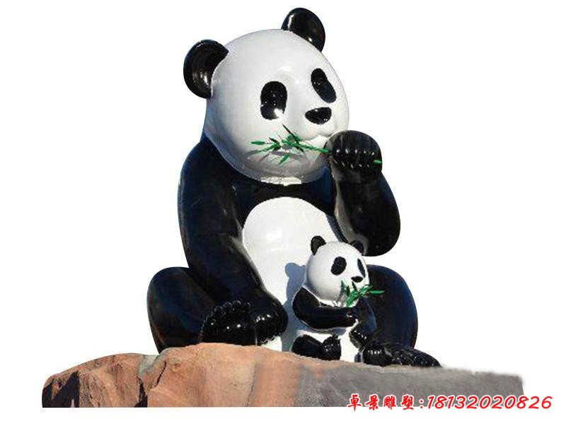 玻璃钢仿真吃竹子的熊猫雕塑