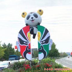 不锈钢卡通熊猫和脸谱雕塑