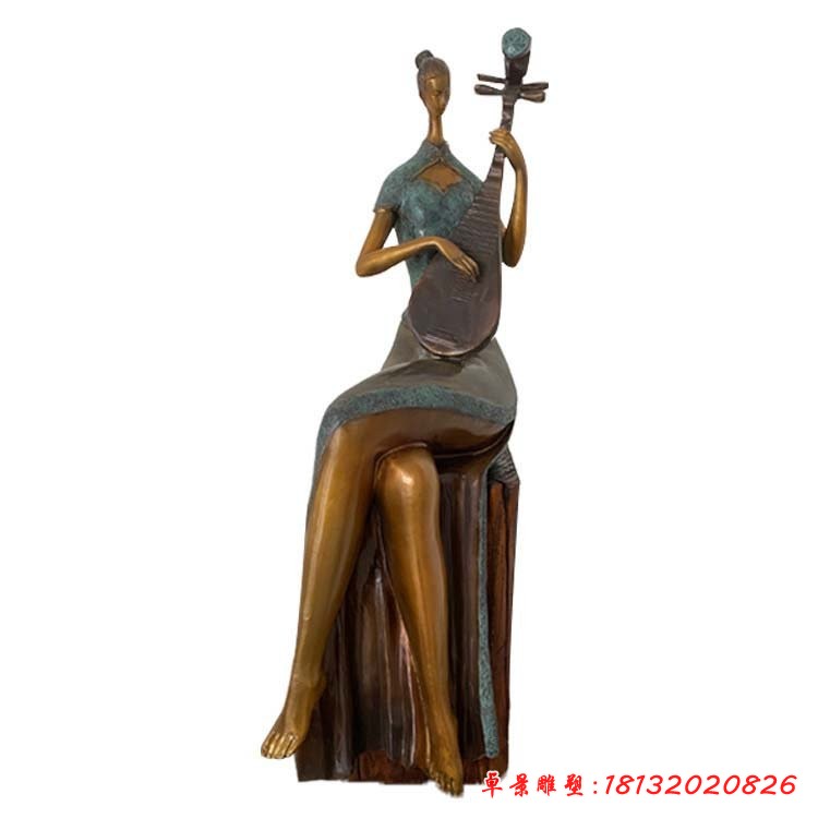 弹琵琶的人物铜雕