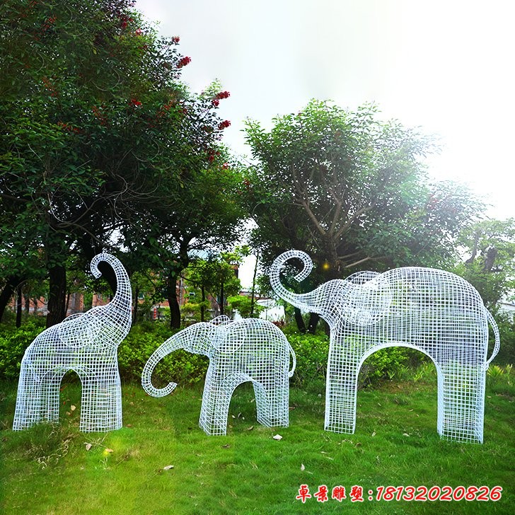 不锈钢镂空大象雕塑 