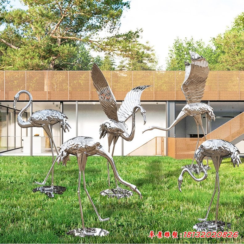 不锈钢火烈鸟抽象动物雕塑