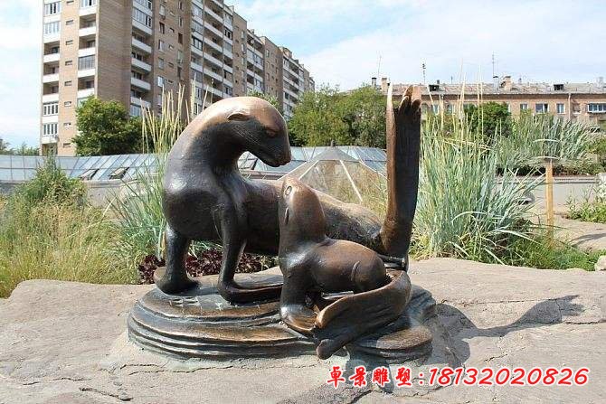 小区海狮铜雕