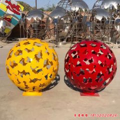 彩色不锈钢蝴蝶镂空球雕塑
