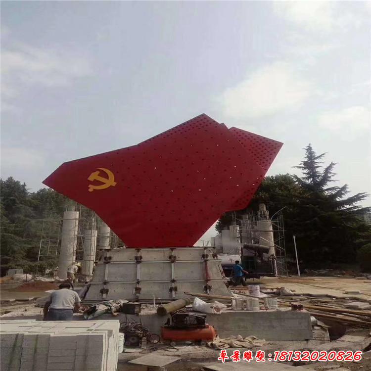 不锈钢党建红旗雕塑 (1)