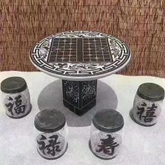 福禄寿喜棋盘石桌凳_庭院石桌凳