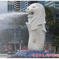 城市大型汉白玉鱼尾狮石雕