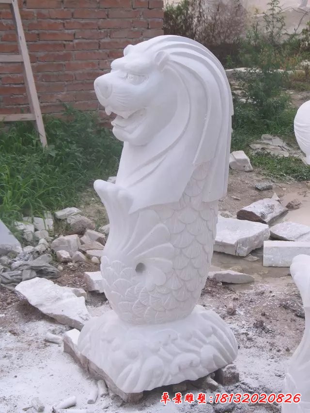 汉白玉鱼尾狮雕塑