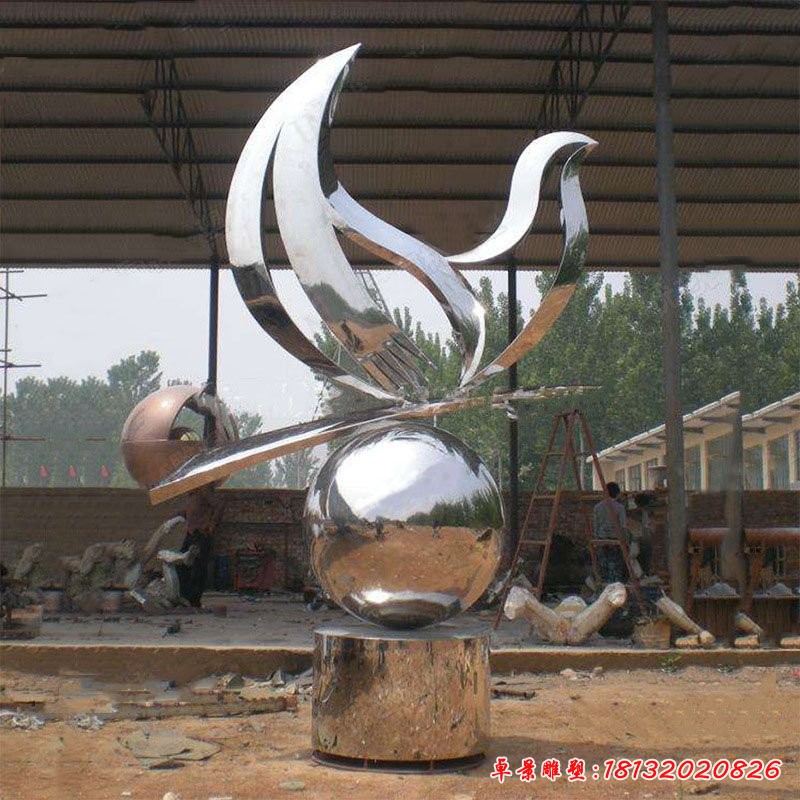 不锈钢抽象鸽子圆球雕塑
