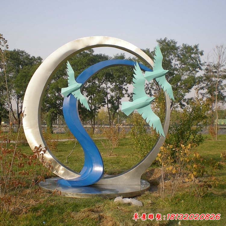 公园不锈钢和平鸽圆环雕塑