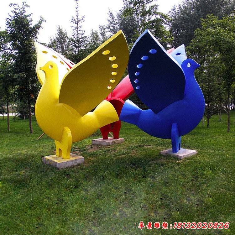 彩色不锈钢抽象鸽子雕塑