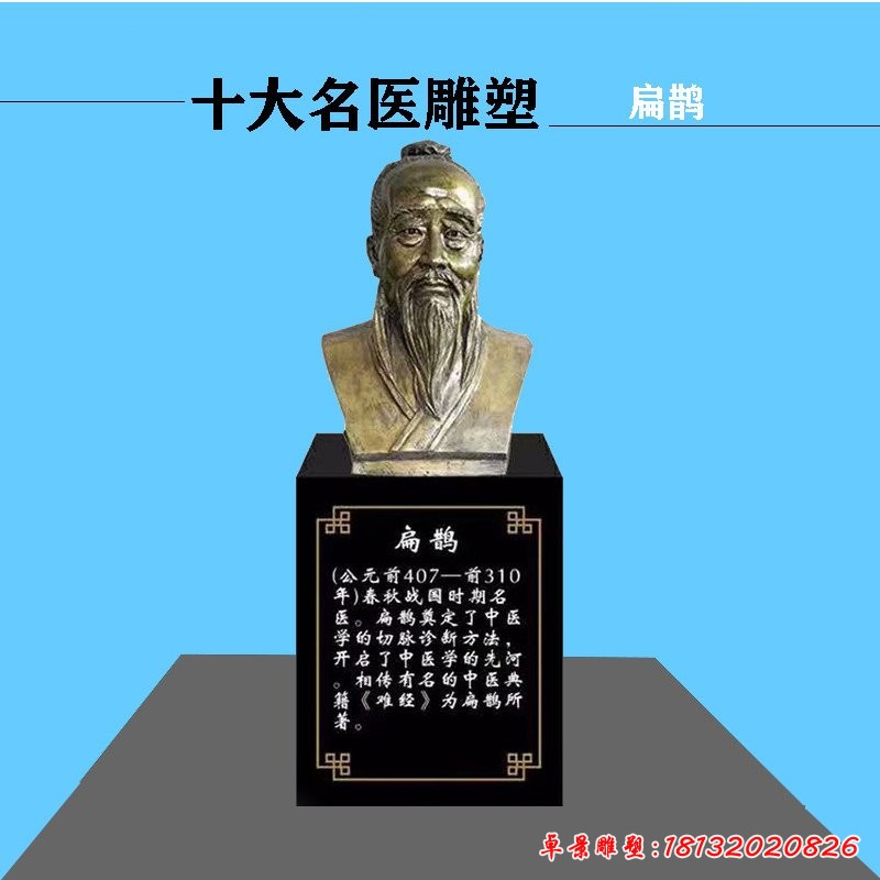 古代名医扁鹊头像铜雕