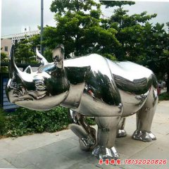 不锈钢园林动物犀牛雕塑