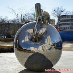 不锈钢广场镜面苹果雕塑