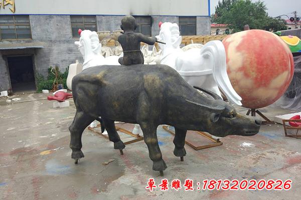 铜雕公园牧童骑牛雕塑
