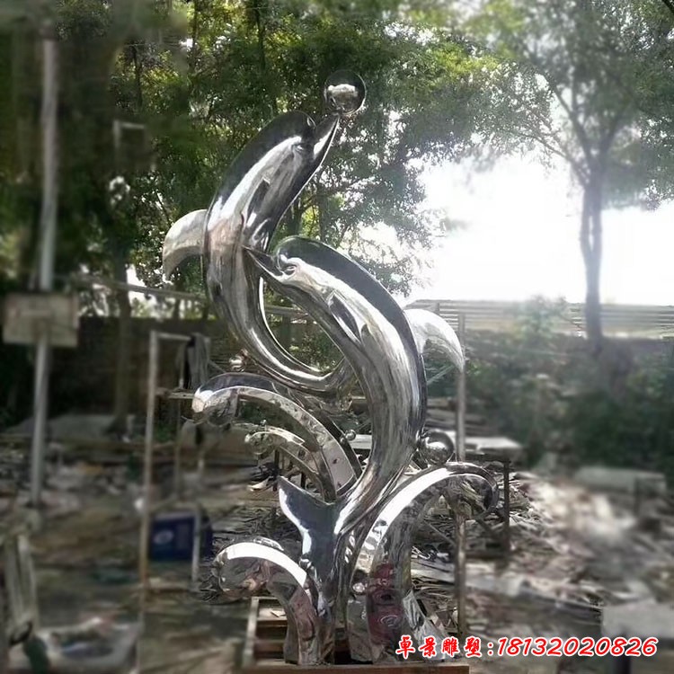 不锈钢园林动物海豚雕塑