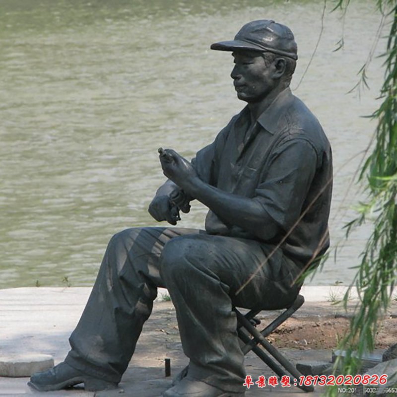铜雕公园钓鱼人物雕塑