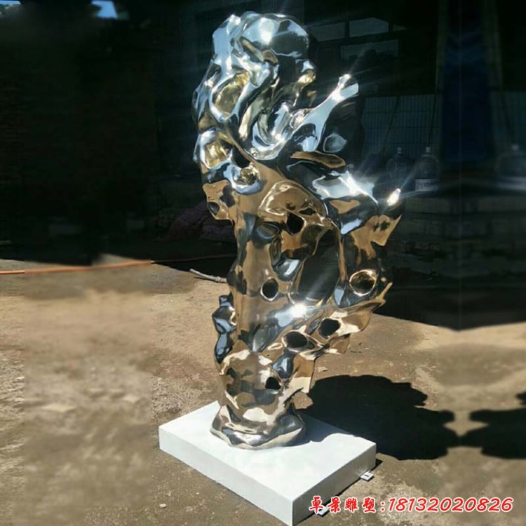 不锈钢抽象太湖石雕塑 (4)