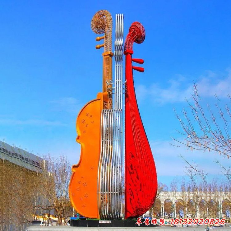 广场不锈钢提琴乐器雕塑