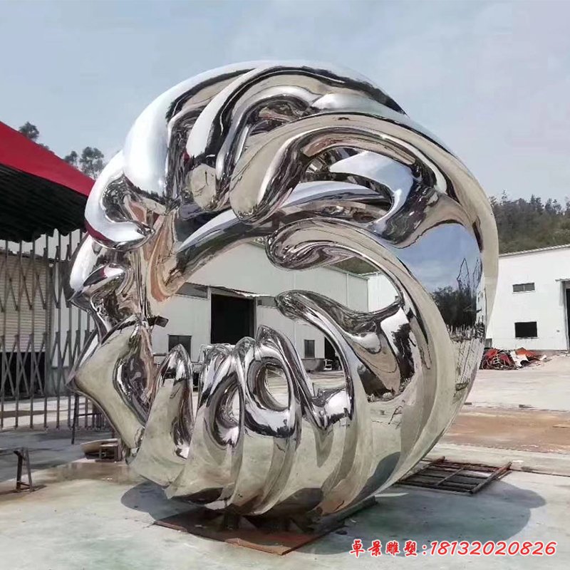 镜面不锈钢抽象海浪雕塑(5)
