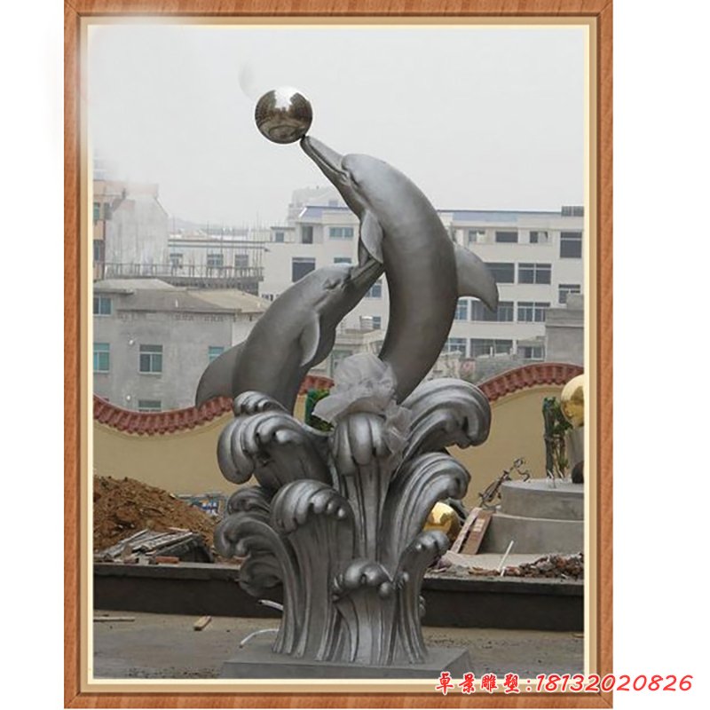 海豚顶球雕塑,公园不锈钢景观雕塑