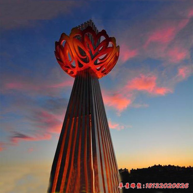 创意抽象红色镂空花朵公园景观,不锈钢雕塑 (2)