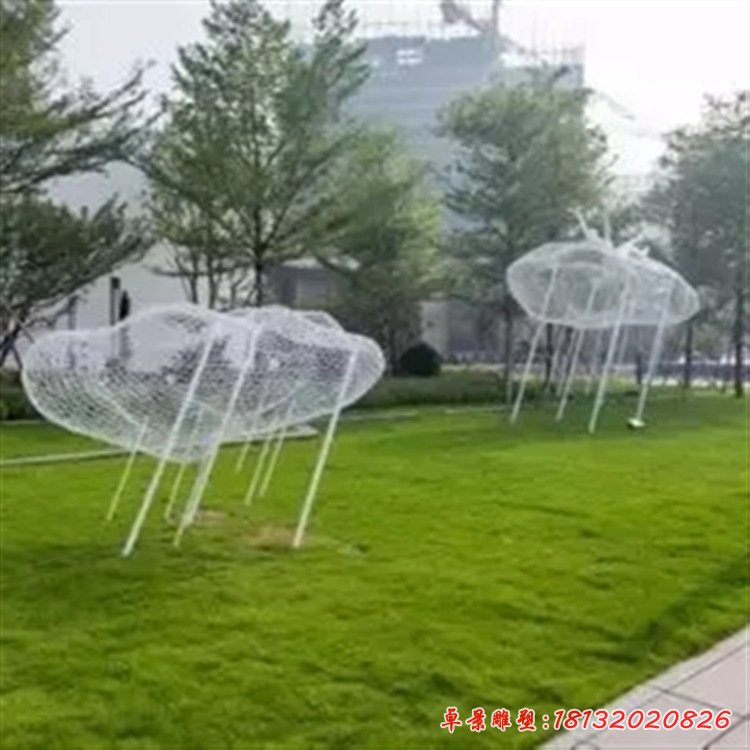 定制不锈钢镂空云朵雕塑创意云朵售楼处户外软装草坪景观艺术装饰19913