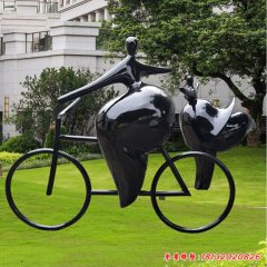 园林玻璃钢抽象骑单车人物雕塑 