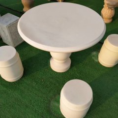 汉白玉圆形石桌凳雕塑