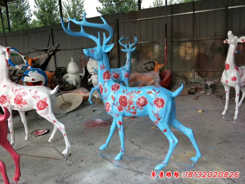 玻璃钢彩绘鹿群雕塑 (6)