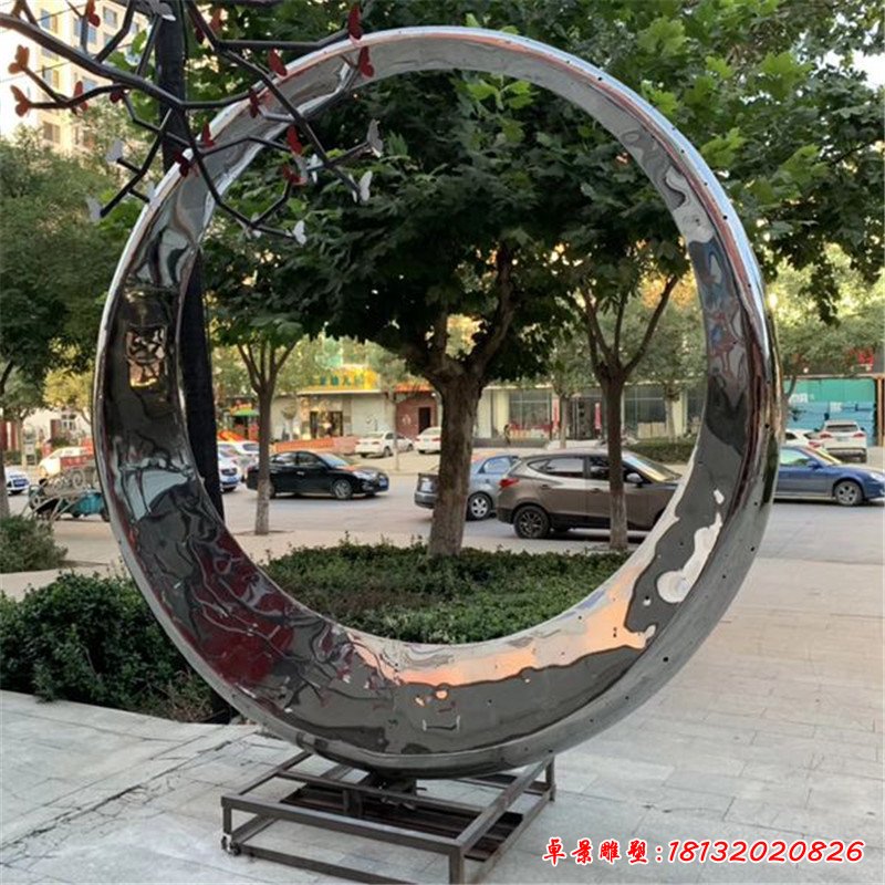 城市月亮圆环雕塑不锈钢酒店石桌雕塑城市动物仙鹤不锈钢腾飞标志不锈钢