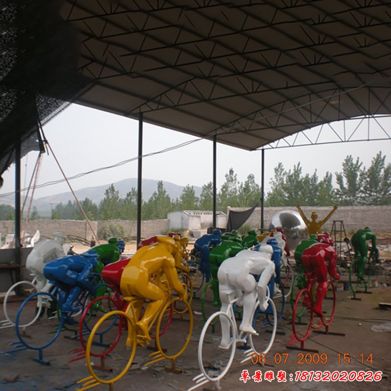 不锈钢骑自行车雕塑，不锈钢运动雕塑