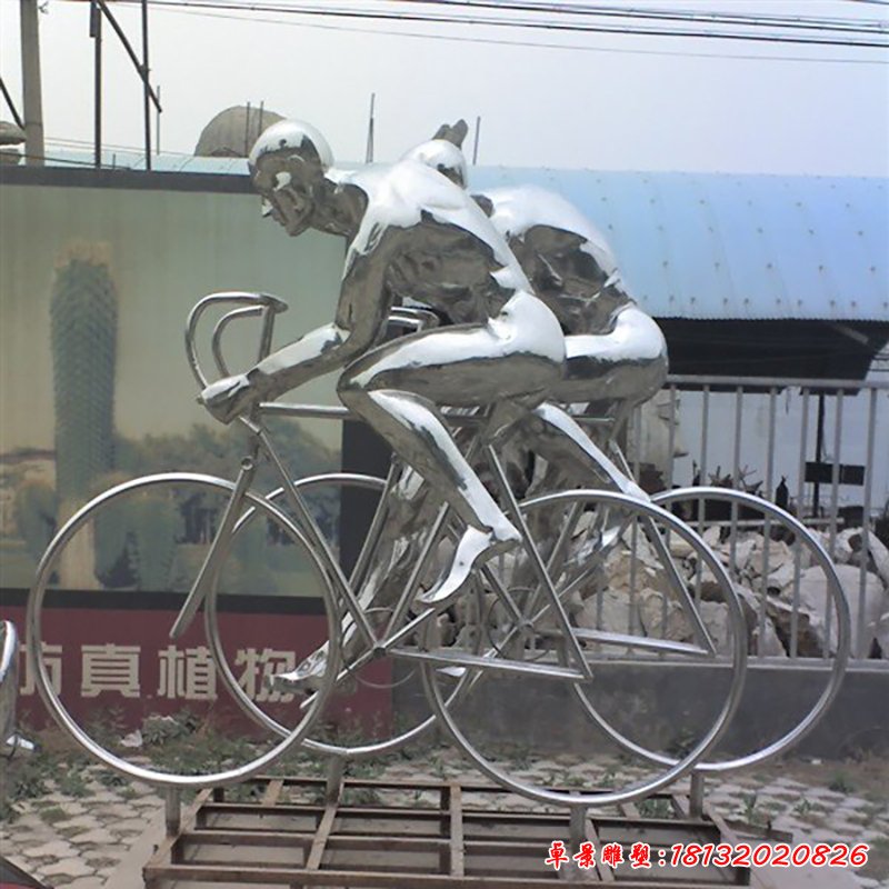 不锈钢骑自行车雕塑，公园不锈钢骑自行车雕塑