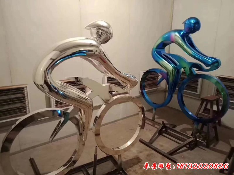 不锈钢抽象骑单车运动人物雕塑
