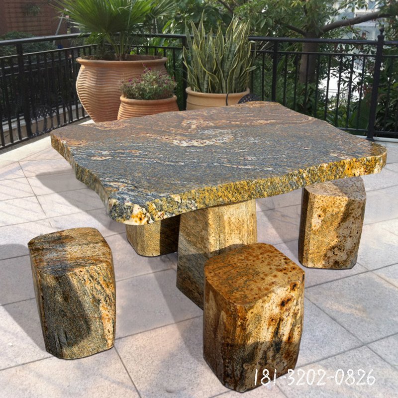 纹理石桌凳，公园景观石雕