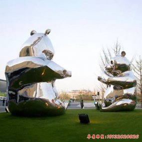 不锈钢熊猫雕塑 不锈钢动物雕塑
